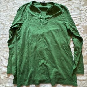 Women’s Lands End Green Cotton Long Sleeve Tee with beads